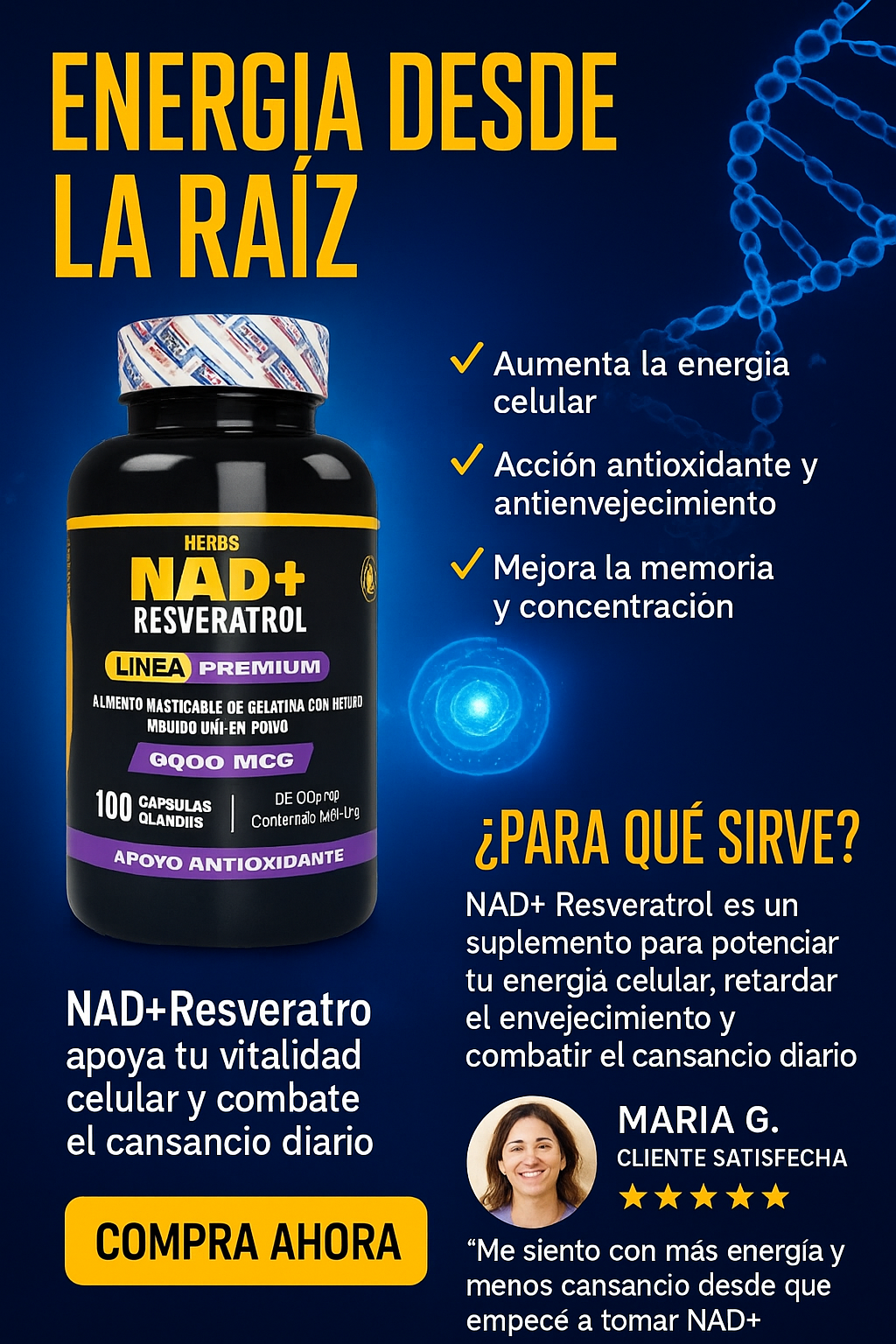 Nad Resveratrol con Proteina Creatina, Energía desde la raíz